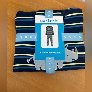 Carter's Navy and Yellow Striped Pajama with Rhino